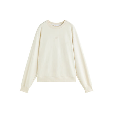 Pull décontracté en coton beige à manches tombantes pour femme