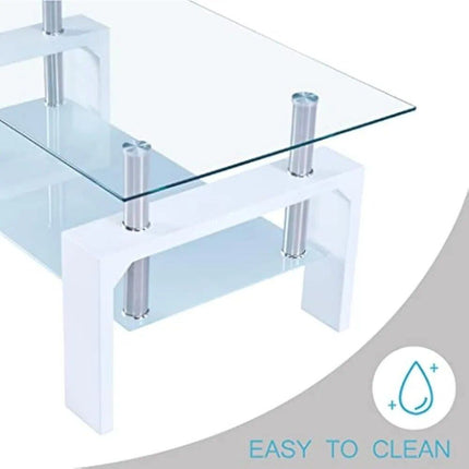 Modern Rectangle Glass Coffee Table with Wooden Legs - Wnkrs