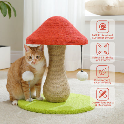 Arbre à chat en forme de champignon confortable avec jouet à ressort pour chats d'intérieur