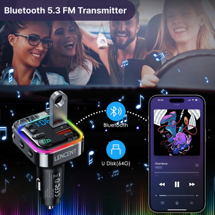 Transmetteur FM Bluetooth 5.3 avec PD 30 W et chargeur rapide QC3.0