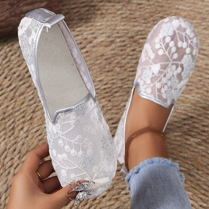 New Lace Embroidered Flat Shoes Summer Breathable Casual Loafers For Women