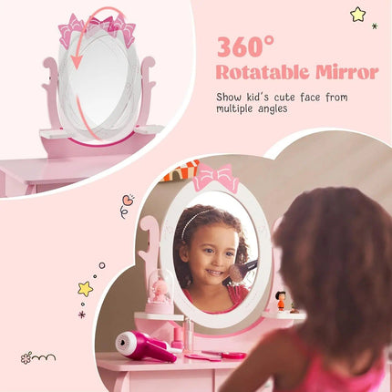 2-in-1 Kids Vanity Set with Rotating Mirror and Stool - Wnkrs