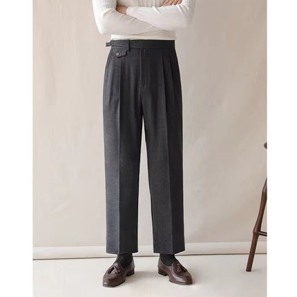 Pantalones de traje de color liso con cintura alta para hombre de otoño