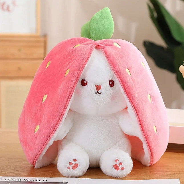 Charming Strawberry Carrot Rabbit Plush Toy - Transformable Fruit to Bunny Stuffed Doll - Wnkrs