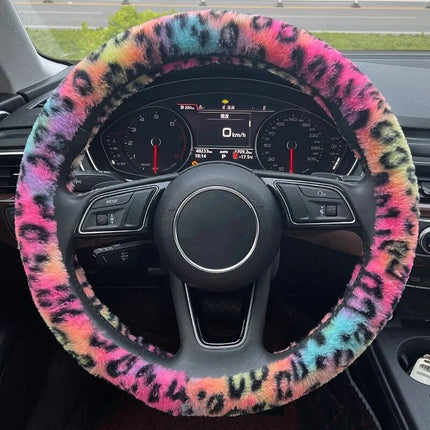 Universal Plush Leopard Car Steering Wheel Cover - Wnkrs