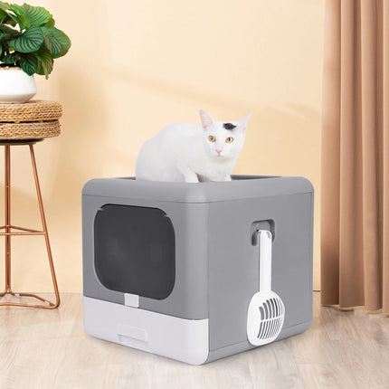 Foldable Top-Entry Cat Litter Box with Odor-Control Filter & Scoop Drawer - Wnkrs