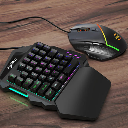 Combo de teclado y mouse para juegos de una mano Teclado USB retroiluminado arcoíris para entusiastas de los juegos