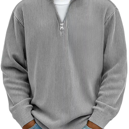 Corduroy Zipper Stand Collar Sweatshirt Fashion Warm Solid Color Long Sleeve Top Men's Casual Polo Shirt Clothing