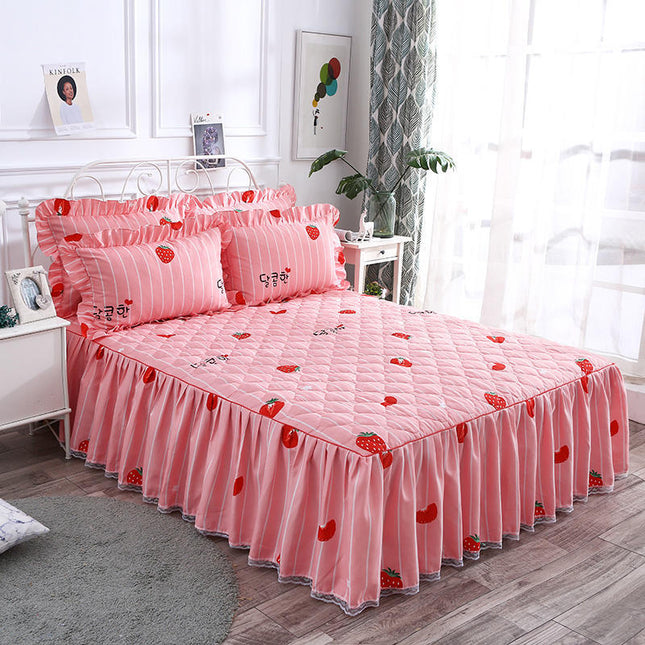 Twill Thickened Bedspread Bed Skirt Single Product Bed Skirt Three-piece Suit - Wnkrs