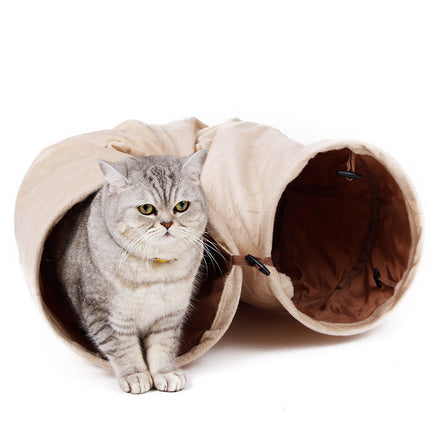 Tunnel pliable en daim pour chat avec balle interactive