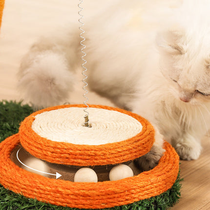 Arbre à chat en corde de sisal avec plateau tournant et jouet pour chat