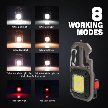 Lampe de travail porte-clés COB rechargeable à haute luminosité avec 8 modes