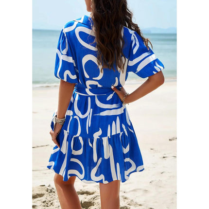 Elegant Printed Short Sleeved Dress for Spring/Summer