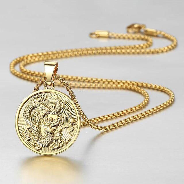Gold Plated Dragon Pendant Necklace - Wnkrs