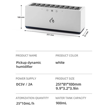 Humidificateur et diffuseur à effet de flamme à LED RVB à ultrasons - Brumisateur 900 ml pour la maison et le bureau