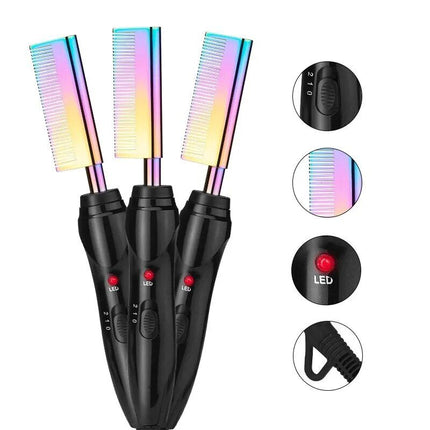 2-in-1 Gradient Hair Straightener & Curling Iron: Electric Hot Comb for Ultimate Styling - Wnkrs