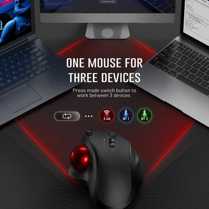 Ratón ergonómico inalámbrico con trackball: recargable con Bluetooth y USB 2,4 G