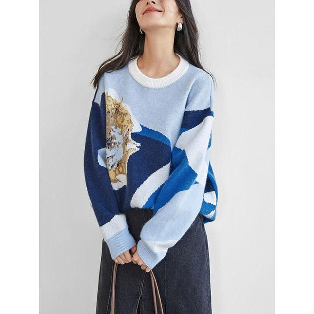 Pull en tricot fleuri vintage d'automne