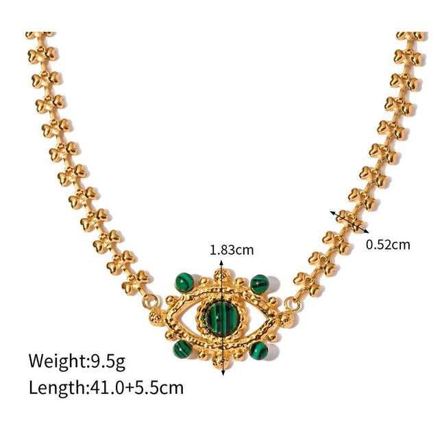 18K Gold-Plated Stainless Steel Multi-Layer Turquoise & Malachite Devil's Eye Necklace