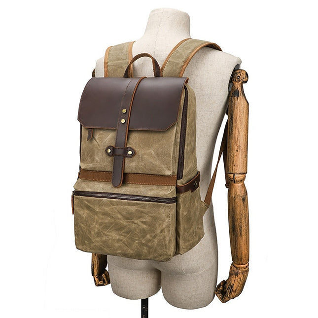 Mochila de lona batik impermeable de piel de Caballo Loco para hombre