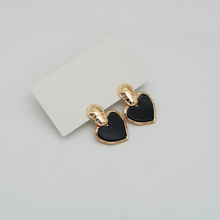 Black Heart Drop Earrings - Vintage Zinc Alloy Fashion Jewelry