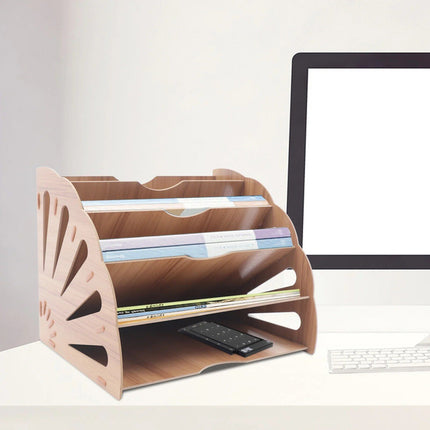 Wooden Fan-Shaped File Organizer with 5 Compartments - Wnkrs