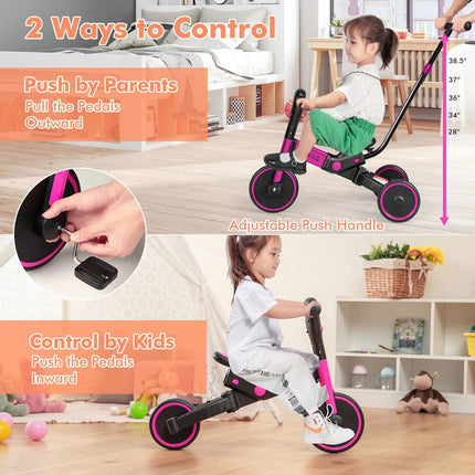 4-in-1 Foldable Toddler Tricycle with Push Handle - Wnkrs