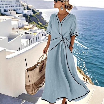 Vestido largo holgado con estampado de rayas para mujer