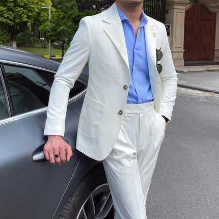 Traje elegante de seersucker blanco para hombre: corte entallado italiano