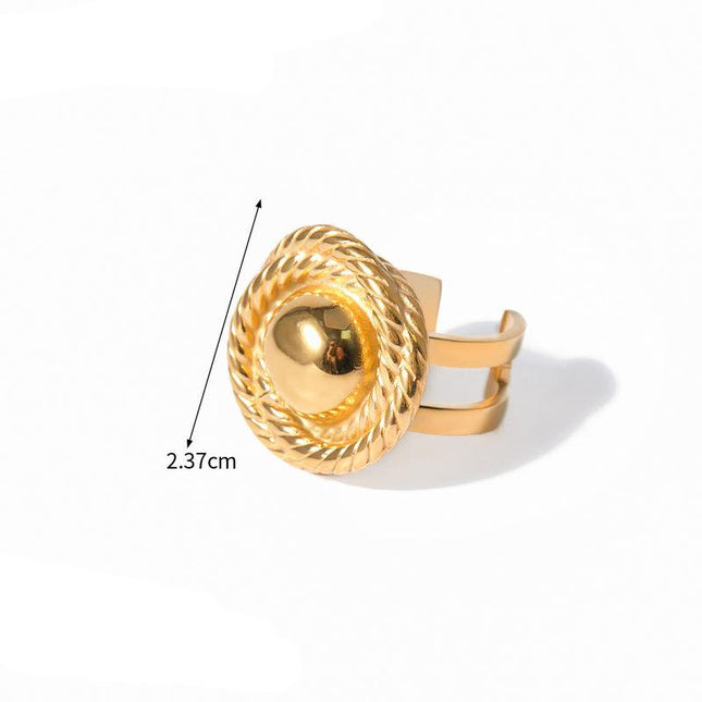 Bague ouverte en acier inoxydable plaqué or 18 carats avec boucle en spirale