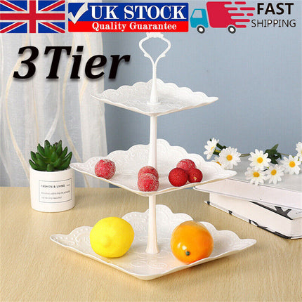 3Tier Cake Stand Afternoon Tea Wedding Party Plates Tableware Embossed Tray UK - Wnkrs