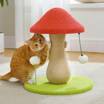 Arbre à chat champignon avec sisal et pompons