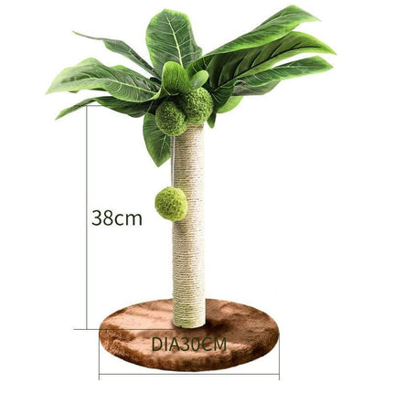 Green Leafy Cat Scratching Post with Sisal Rope and Playful Balls - Wnkrs