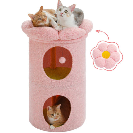 Cama de lujo para gatos de dos pisos con posadero para flores