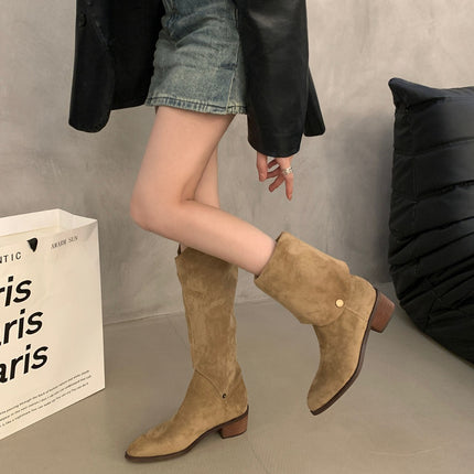 Bottes motardes longues en denim western pour femmes