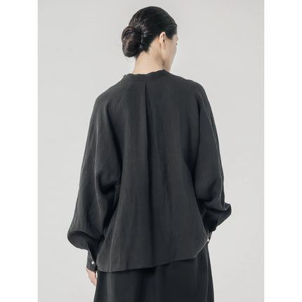 Chemise à manches longues oversize en lin rétro