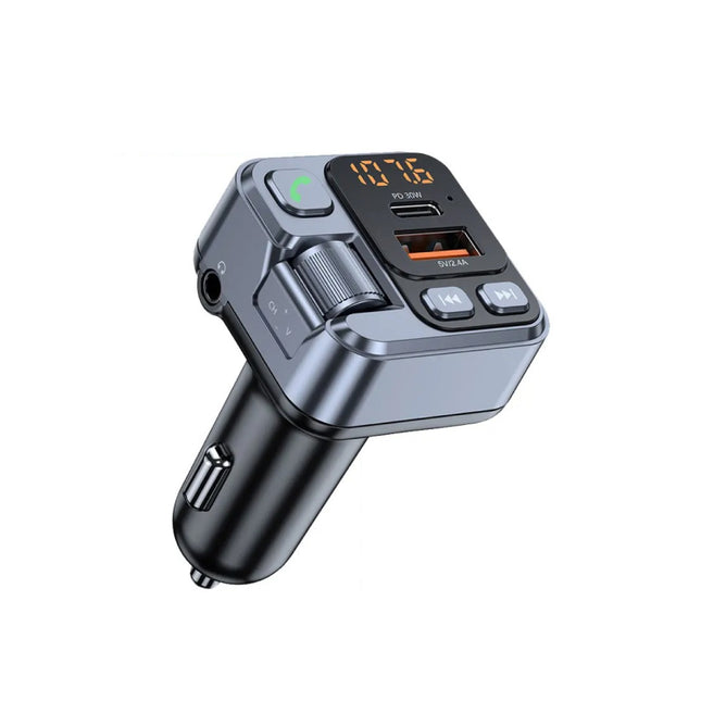 Transmisor FM Bluetooth 5.1 Reproductor MP3 para automóvil con manos libres, cargador rápido USB-C PD de 30 W