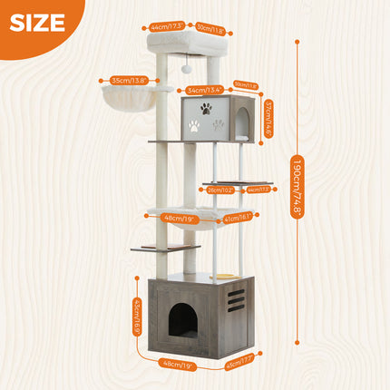 Grand arbre à chat à plusieurs niveaux avec condos spacieux, hamacs et griffoirs en sisal