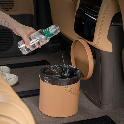 Deluxe Leather Car Trash Can with Rolling Cover - Wnkrs