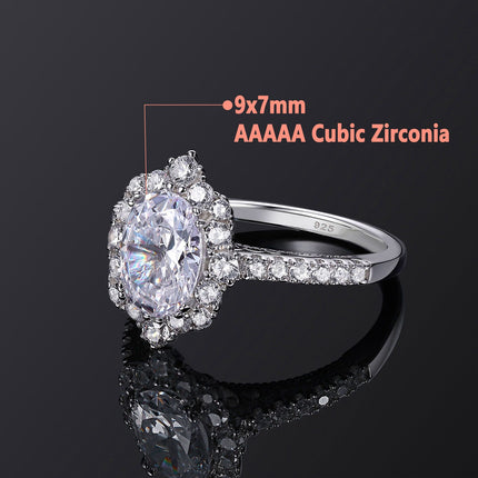 Luxury 925 Sterling Silver Oval Cut Engagement Ring with 2.7Ct Cubic Zircon - Wnkrs