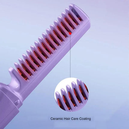 Plancha de pelo portátil inalámbrica USB con peine para rizar el cabello