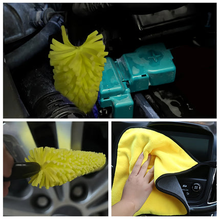 Ensemble de brosses de nettoyage pour voiture et de serviettes en microfibre – Kit de nettoyage de jantes à séchage rapide