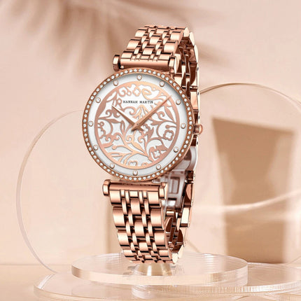 Elegante reloj de cuarzo de acero inoxidable impreso en 3D con diamantes de agua