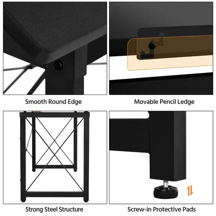 Adjustable Black Drafting Table with Tilt Surface & Sturdy Metal Frame - Wnkrs