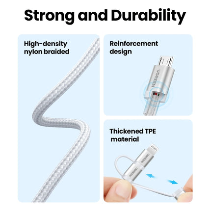 Cable de carga rápida 3 en 1 USB-C a Lightning y Micro USB