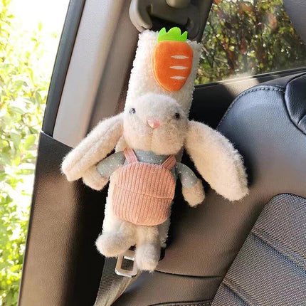 Plush Rabbit Car Seat Belt Decor with Shoulder Protector & Headrest Drawer - Wnkrs