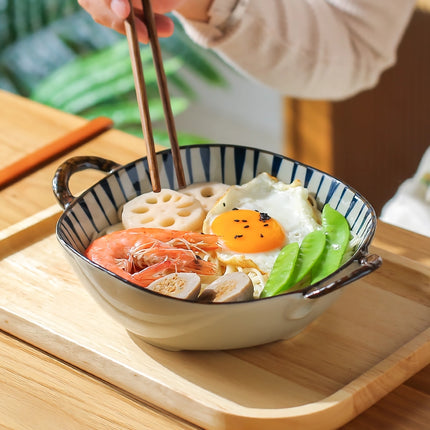 Cuenco de cerámica para fideos y sopa con asa