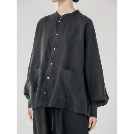 Chemise à manches longues oversize en lin rétro