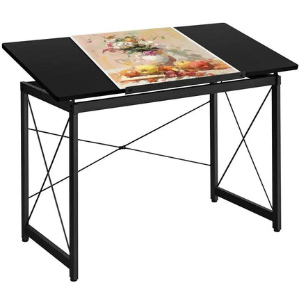 Adjustable Black Drafting Table with Tilt Surface & Sturdy Metal Frame - Wnkrs