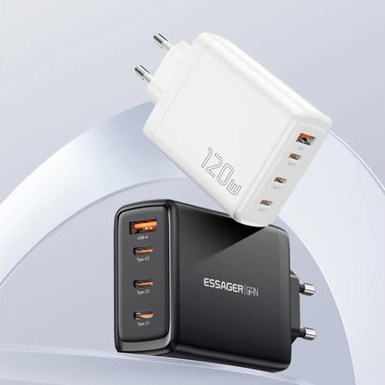 Cargador rápido USB-C GaN de 120 W con 4 puertos para portátiles, teléfonos y tabletas